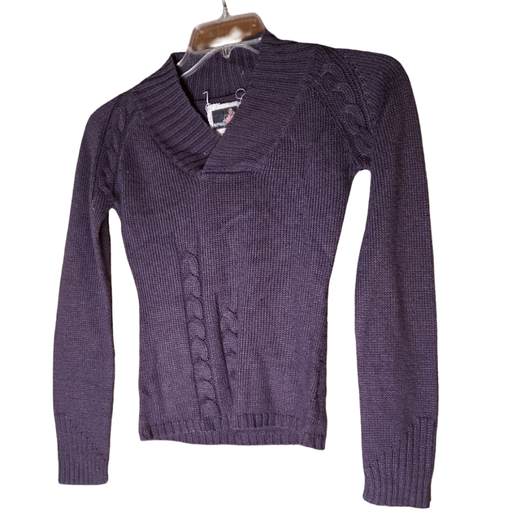 Buffalo David Bitton Purple Cable Knit V Neck Sweater S Wool Blend